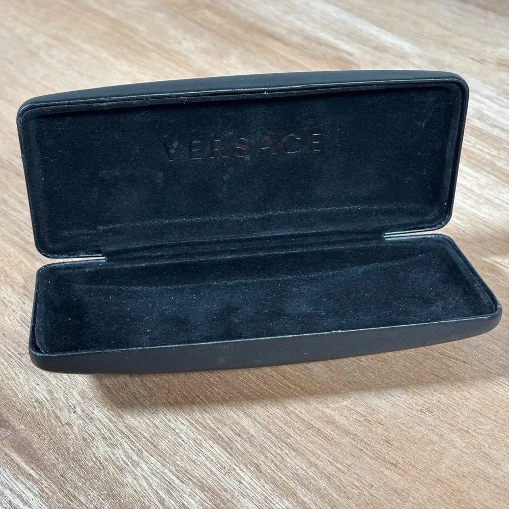 Versace Black Hard Shell Sunglasses Eyeglasses Case Gold Logo Clamshell